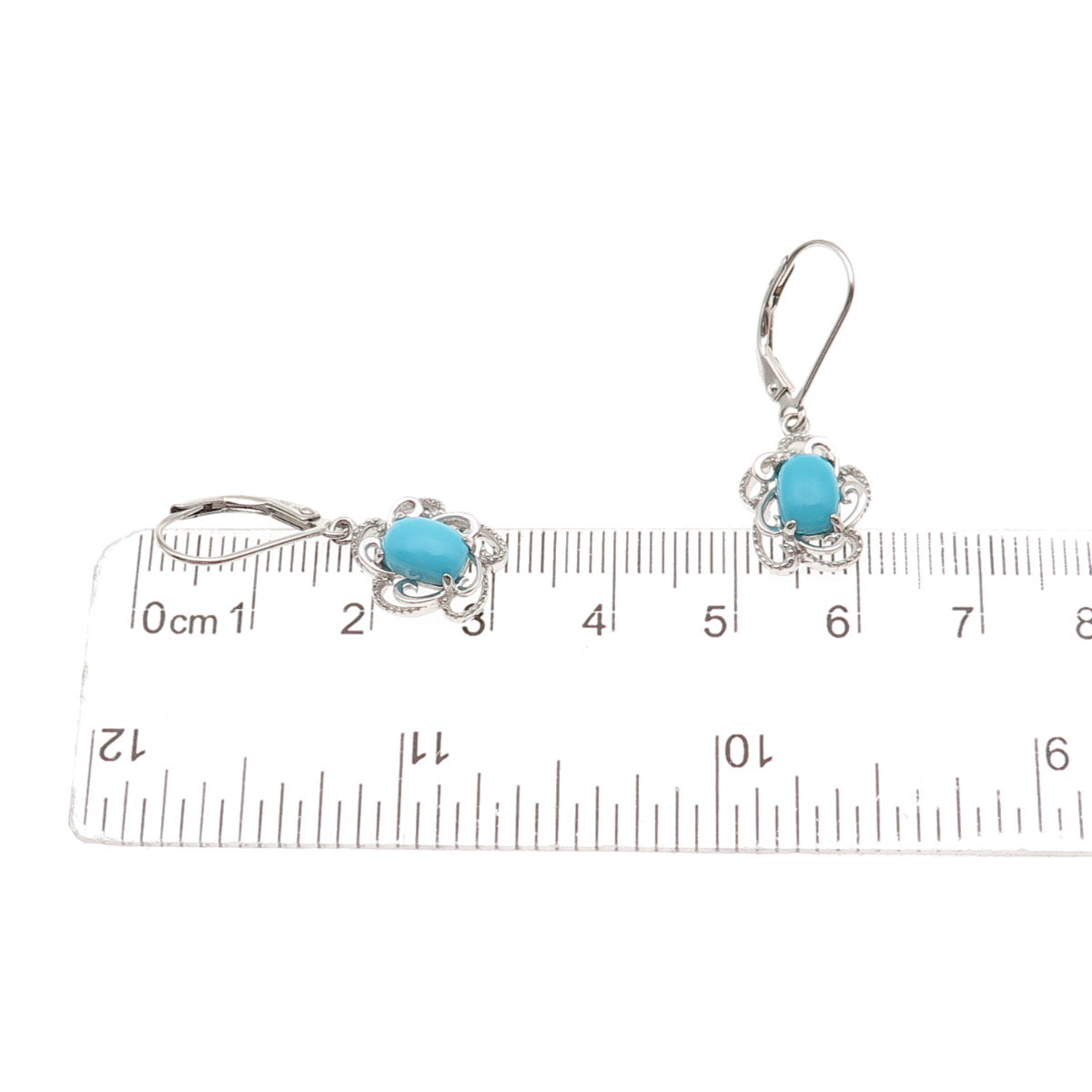 925 Sterling Silver Real Sleeping Beauty Turquoise Floral Dangle Earrings