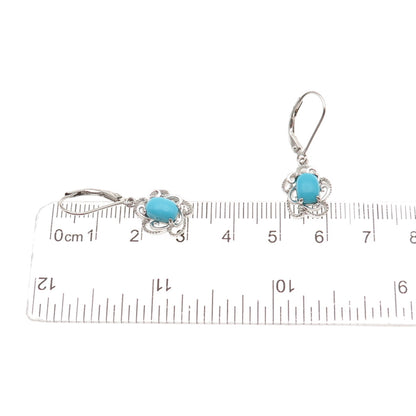 925 Sterling Silver Real Sleeping Beauty Turquoise Floral Dangle Earrings