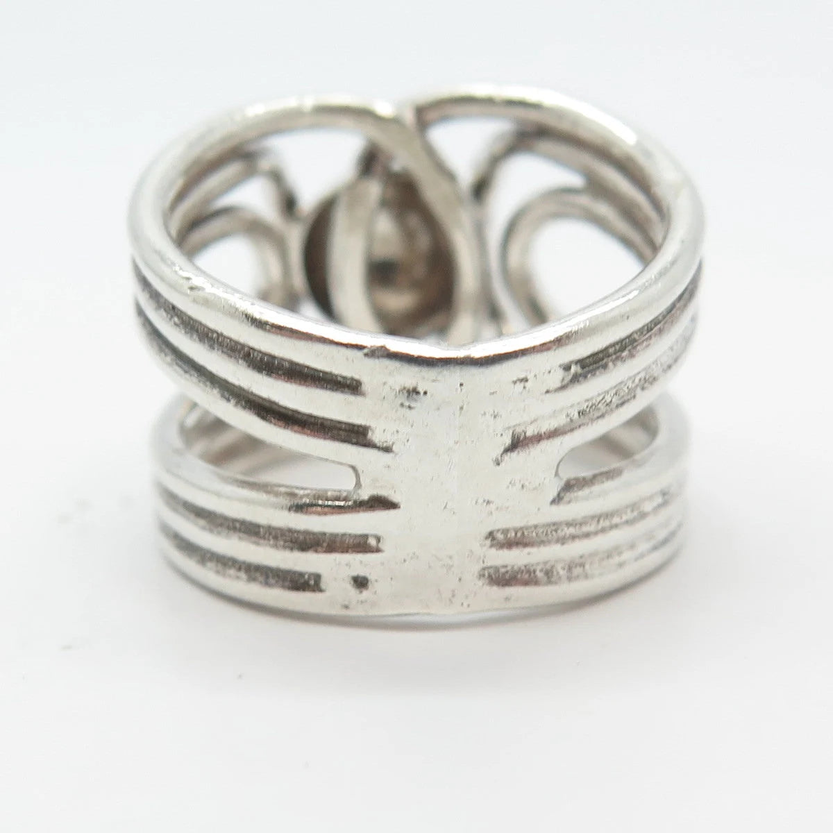 925 Sterling Silver Vintage Modernist Wide Ring Size 7.5