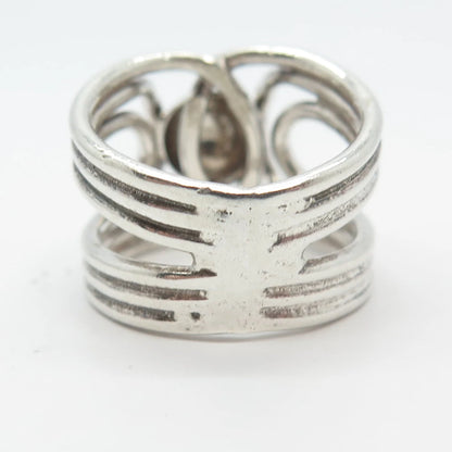 925 Sterling Silver Vintage Modernist Wide Ring Size 7.5