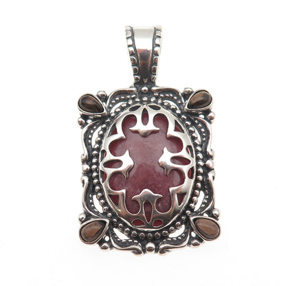 Carolyn Pollack 925 Sterling Silver Vintage Real Rhodonite Smoky Quartz Pendant