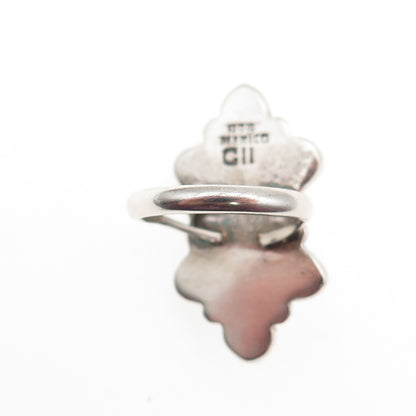 925 Sterling Silver Vintage CII Mexico Real Lace Agate Oxidized Ring Size 7