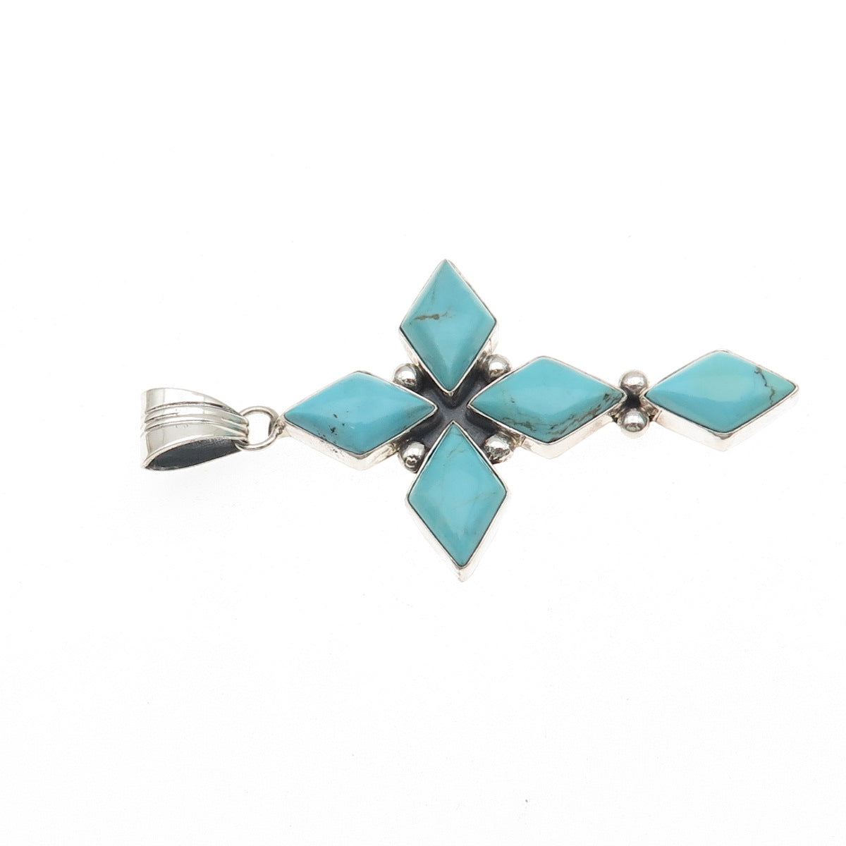 Running Bear Old Pawn 925 Sterling Silver Vintage Turquoise Cross Tribal Pendant