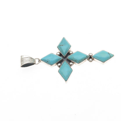 Running Bear Old Pawn 925 Sterling Silver Vintage Turquoise Cross Tribal Pendant