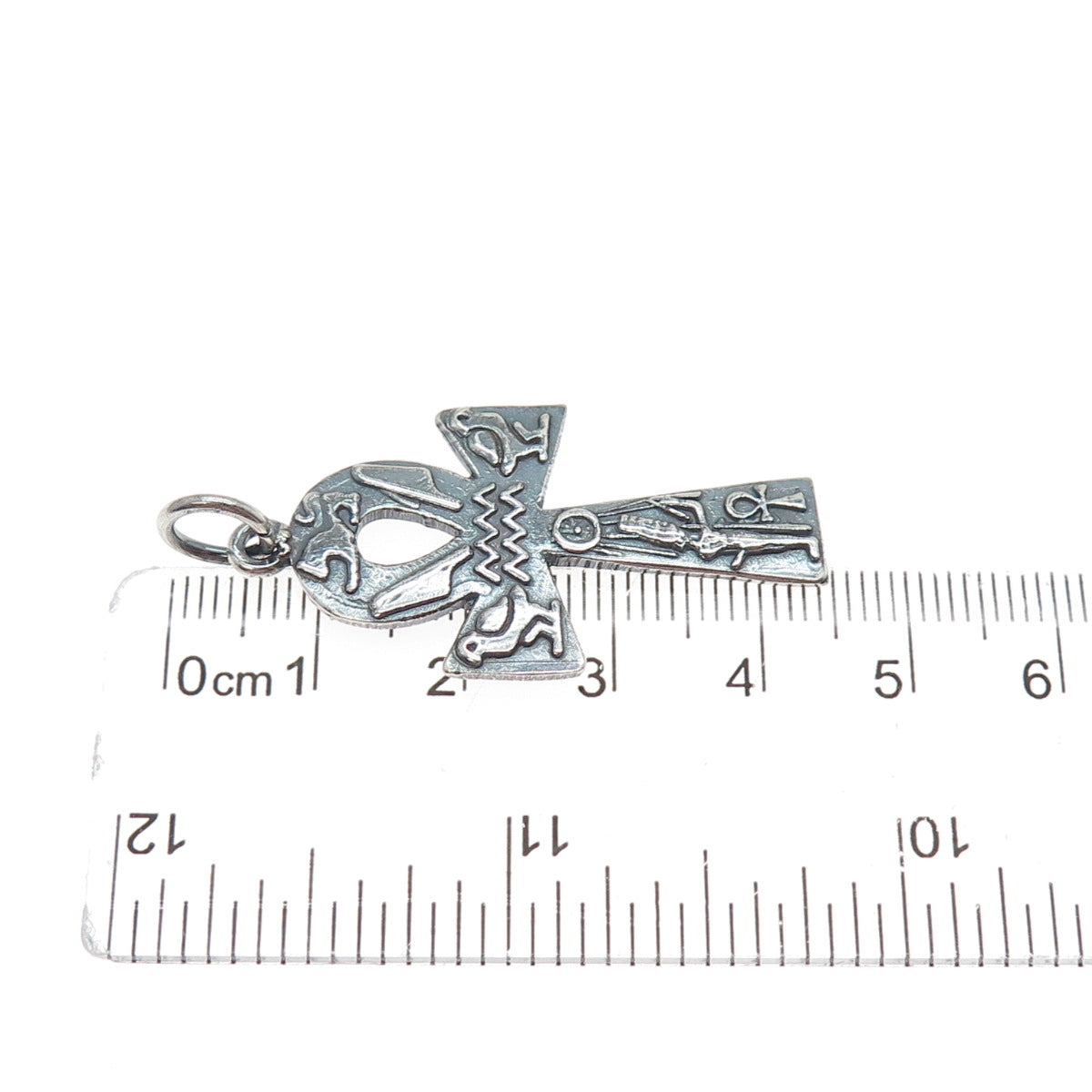 800 Silver Vintage Egyptian Ankh Oxidized Charm Pendant