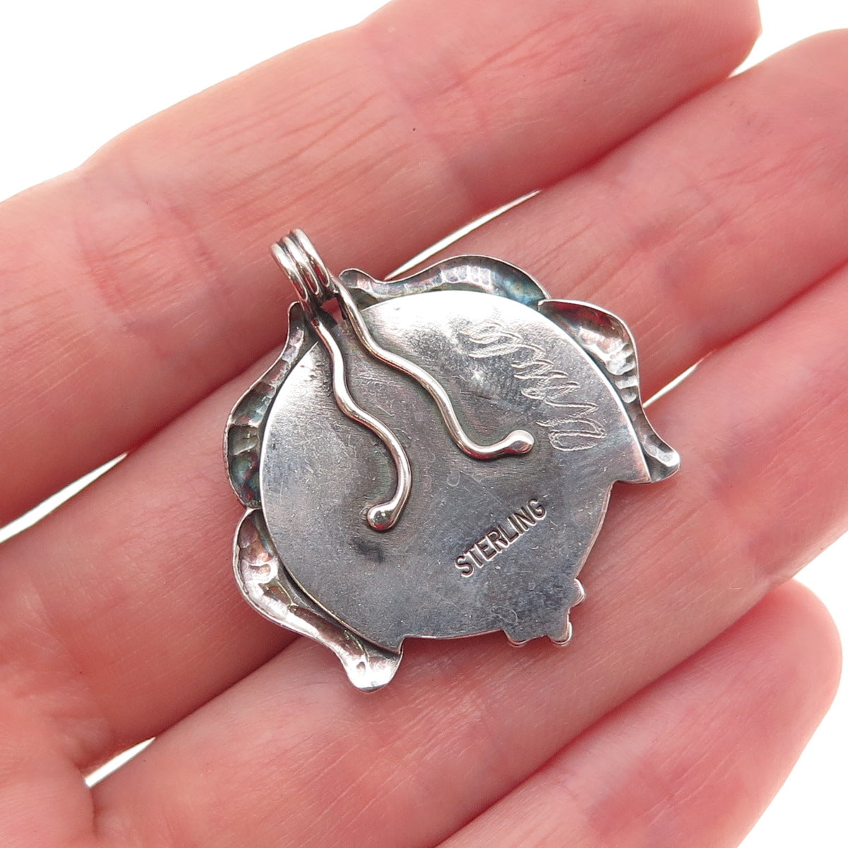 Ursula 925 Sterling Silver Vintage Enamel Floral Modernist Charm Pendant