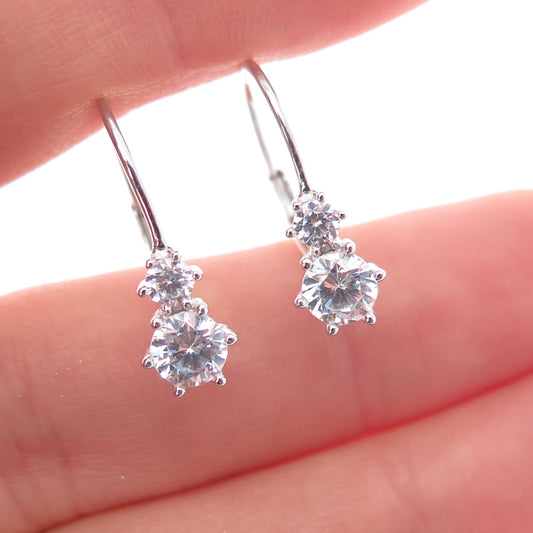 925 Sterling Silver Graduated Round-Cut C Z Earrings