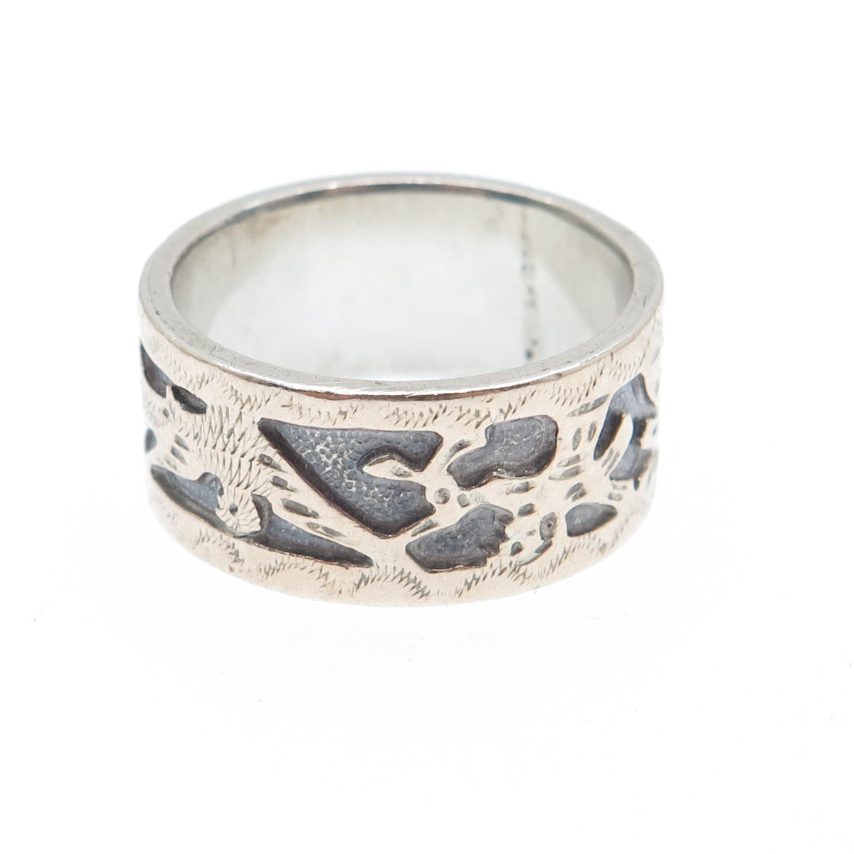 900 Silver 2-Tone Vintage Guatemala Tribal Oxidized Band Ring Size 6.75