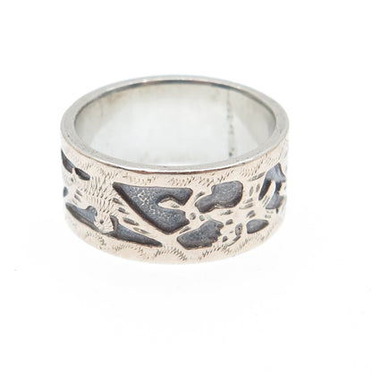 900 Silver 2-Tone Vintage Guatemala Tribal Oxidized Band Ring Size 6.75