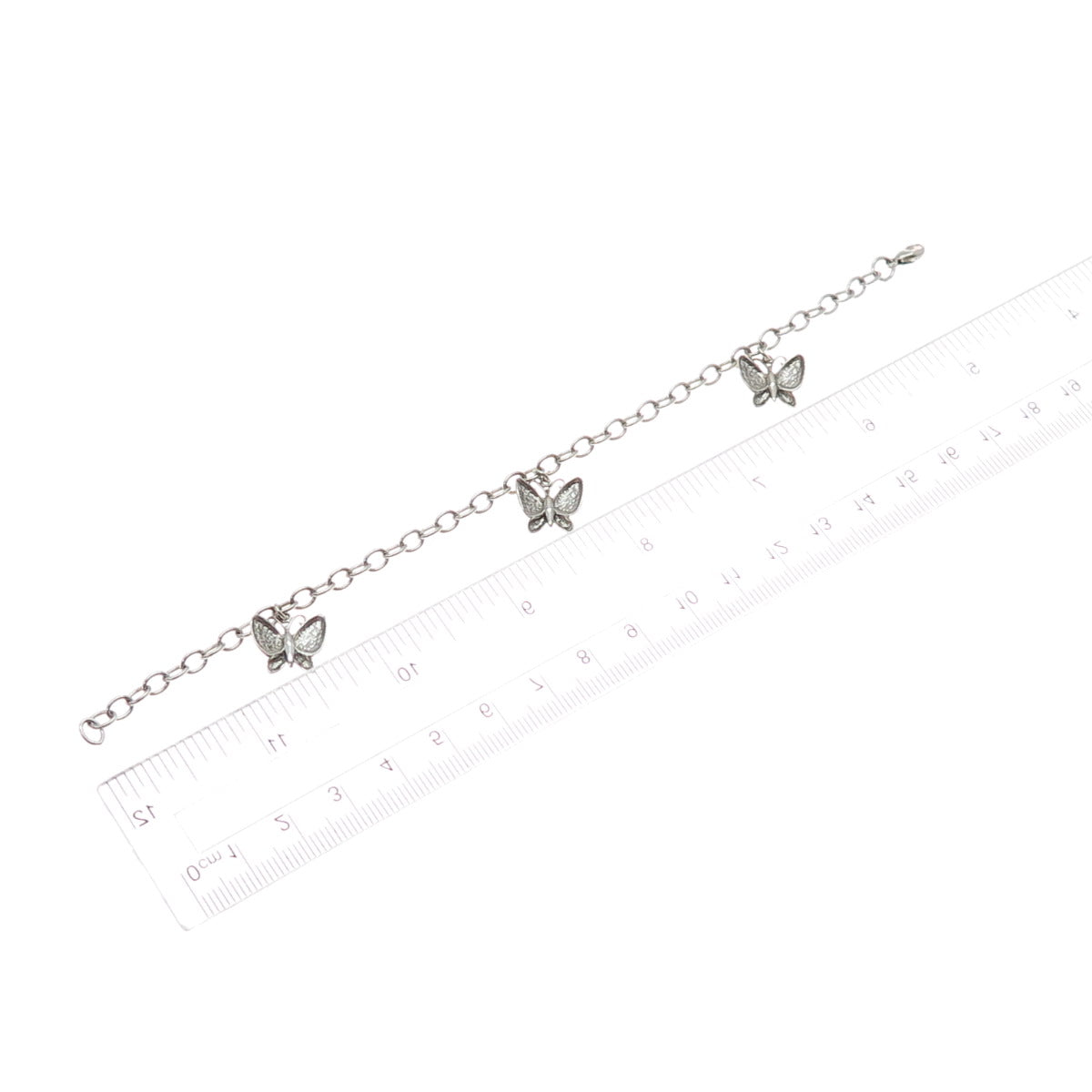 925 Sterling Silver Vintage Butterfly Charm Cable Link Bracelet 7"