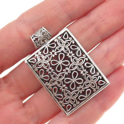 925 Sterling Silver Vintage Floral Oxidized Pendant