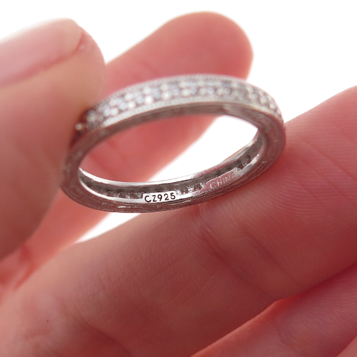 Tacori 925 Sterling Silver Round-Cut C Z Eternity Band Ring Size 6