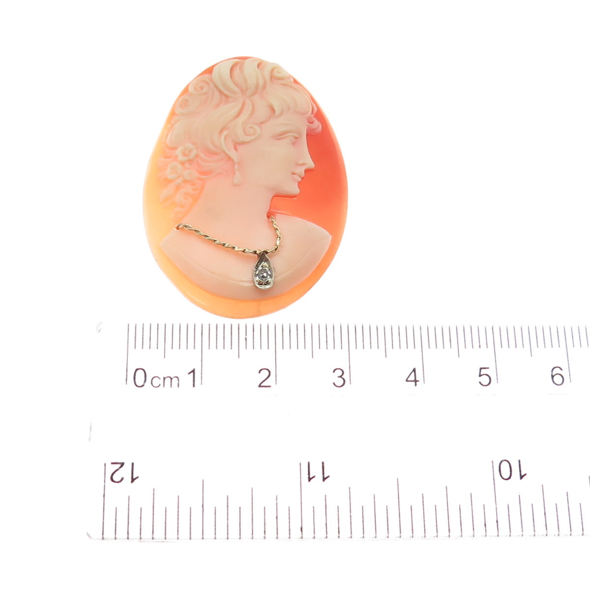 14K Gold Antique Real Round-Cut Diamond & MOP Victorian Lady Cameo