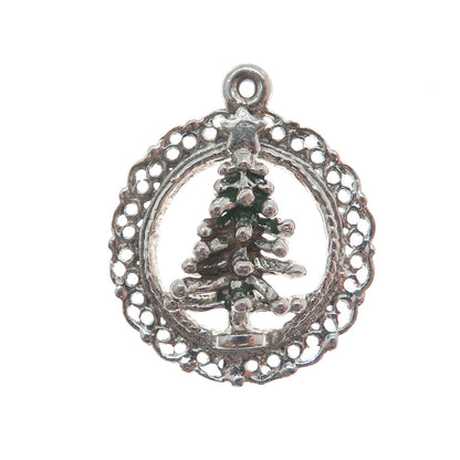 925 Sterling Silver Antique Art Deco Enamel Christmas Tree Minimalist Pendant