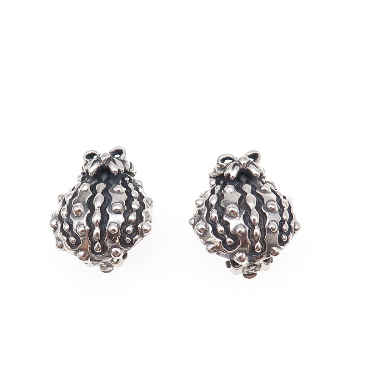 Dian Malouf 925 Sterling Silver Vintage Modernist Bow Oxidized Clip On Earrings