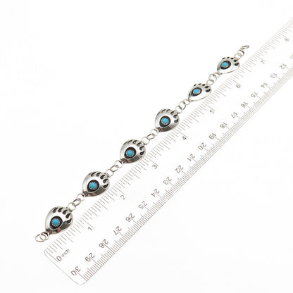 Sally Jack Navajo Old Pawn 925 Sterling Vintage Turquoise Bear Paw Bracelet 7"