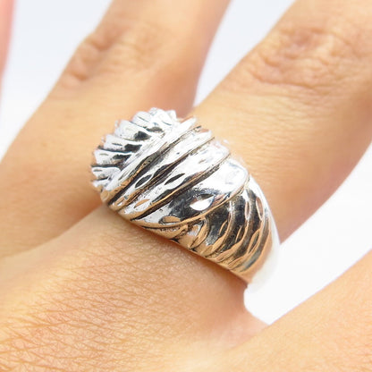 925 Sterling Silver Vintage Ribbed Ring Size 6