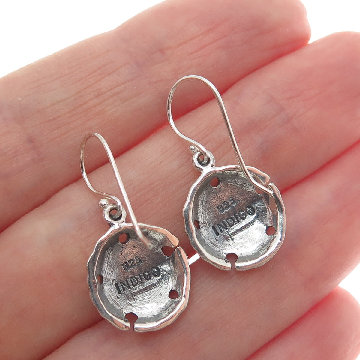 INDIGO 925 Sterling Silver Vintage Sand Dollar Oxidized Dangle Earrings
