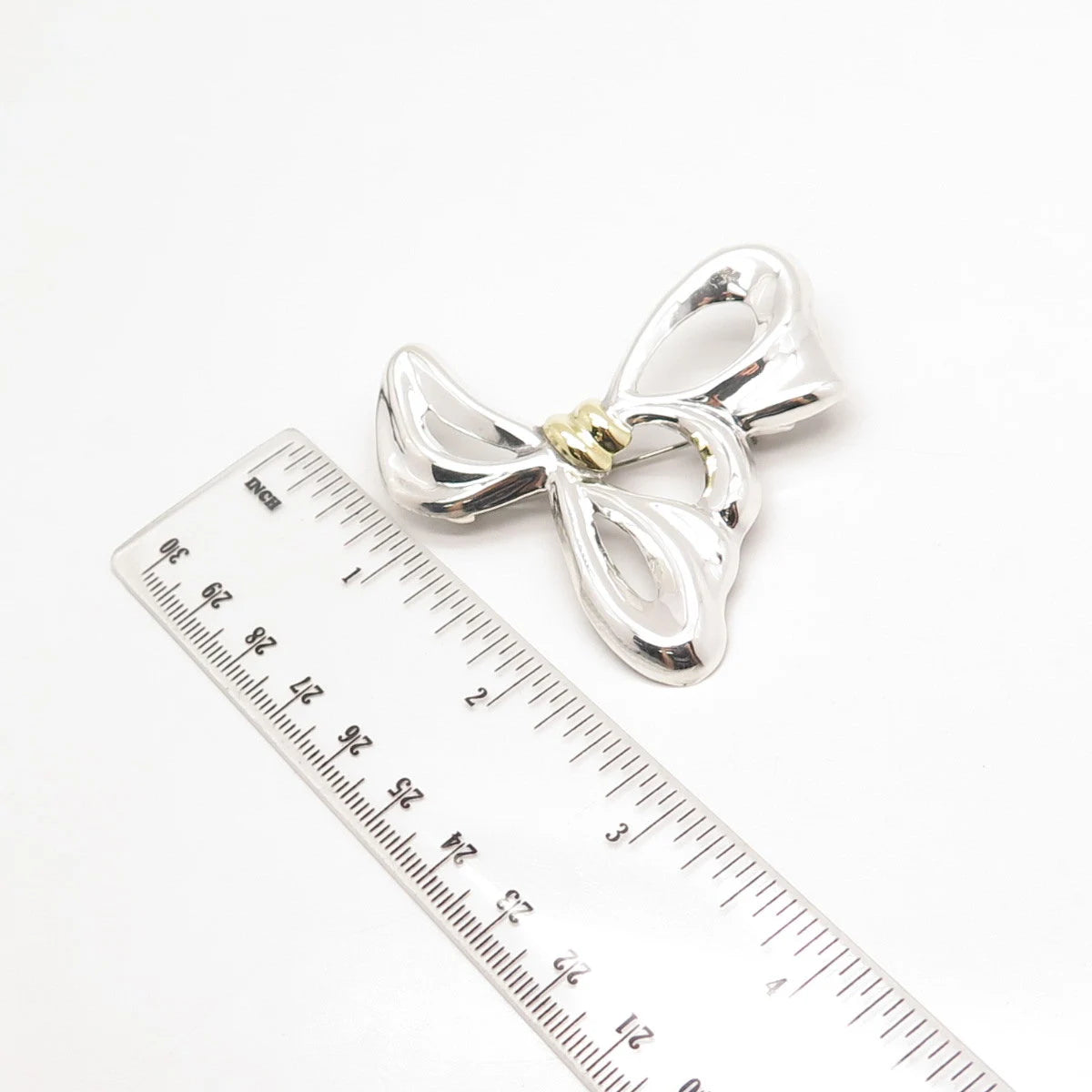 925 Sterling Silver 2-Tone Vintage Mexico Bow Pin Brooch