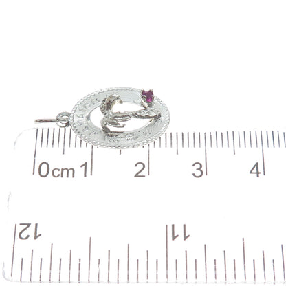 CREA 925 Sterling Silver Vintage Pink Rhinestone Jamaica Palm Minimalist Pendant
