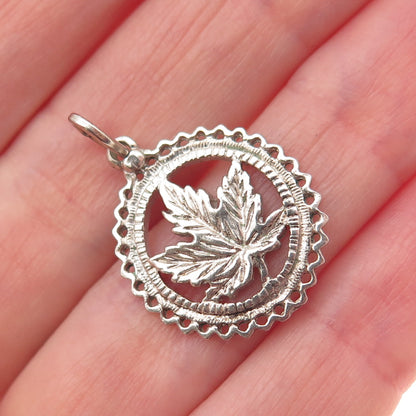 925 Sterling Silver Vintage Maple Leaf Canada Mini Charm Pendant