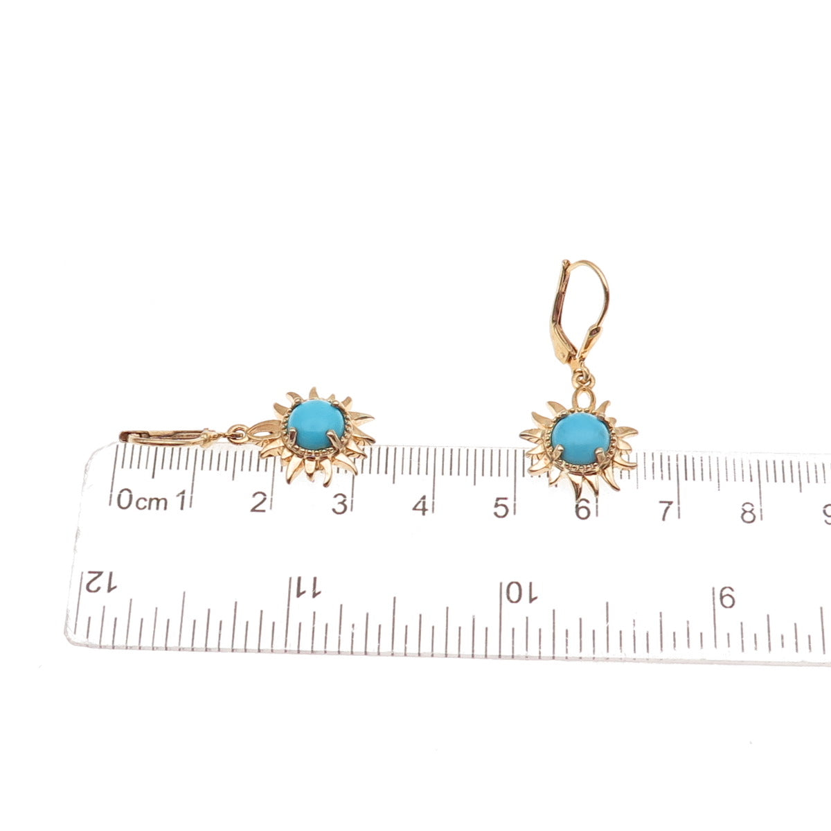 D'Joy Sterling Silver Gold Plated Real Sleeping Beauty Turquoise Sun Earrings