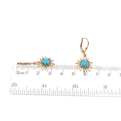 D'Joy Sterling Silver Gold Plated Real Sleeping Beauty Turquoise Sun Earrings