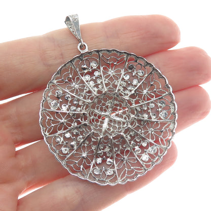 835 Silver Vintage Filigree Floral Oxidized Pendant