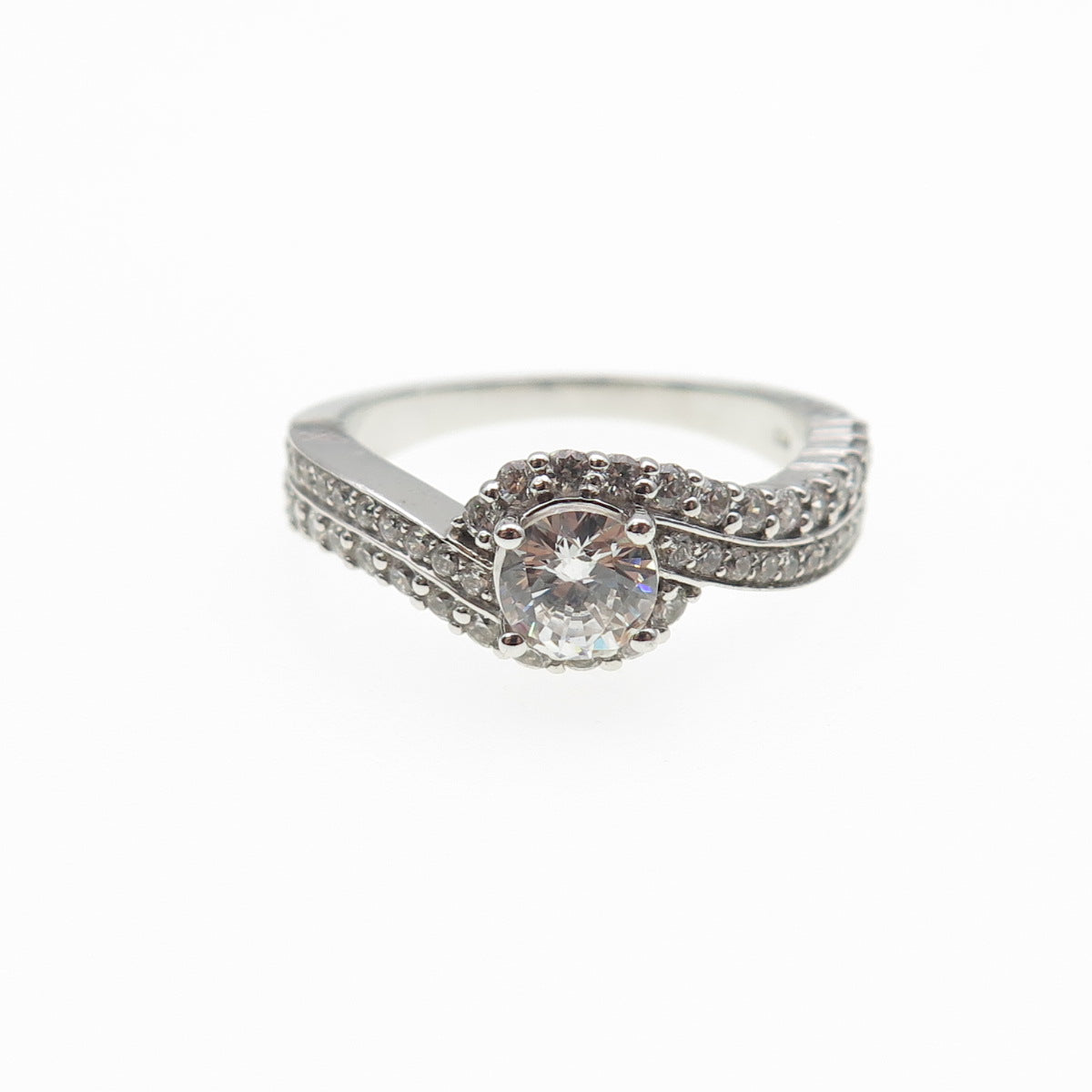 925 Sterling Silver Round-Cut C Z Engagement Bypass Ring Size 6.5