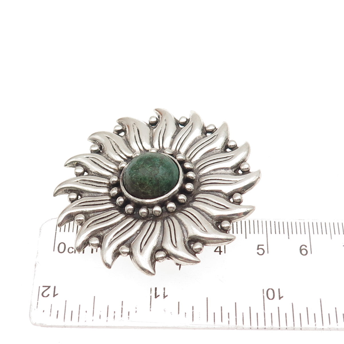 HECTOR AGUILAR 940 Silver Vintage Mexico Real Azurite Flower Oxidized Pin Brooch