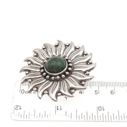 HECTOR AGUILAR 940 Silver Vintage Mexico Real Azurite Flower Oxidized Pin Brooch