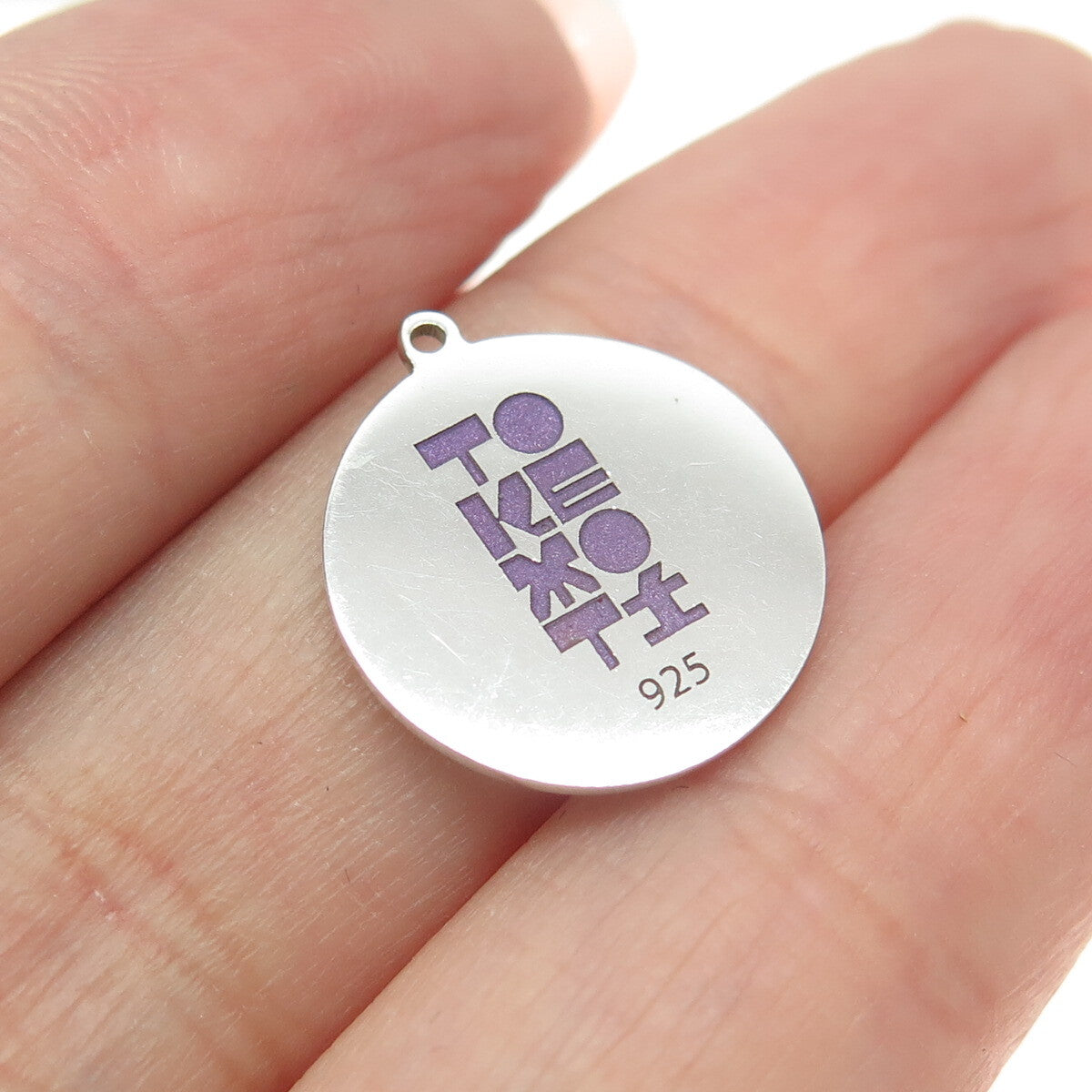 Tokemoti 925 Sterling Silver Purple Enamel Cross Round Tag Minimalist Pendant