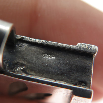 925 Sterling Silver Vintage Real Quartz Grape Shadow Box Oxidized Charm Pendant