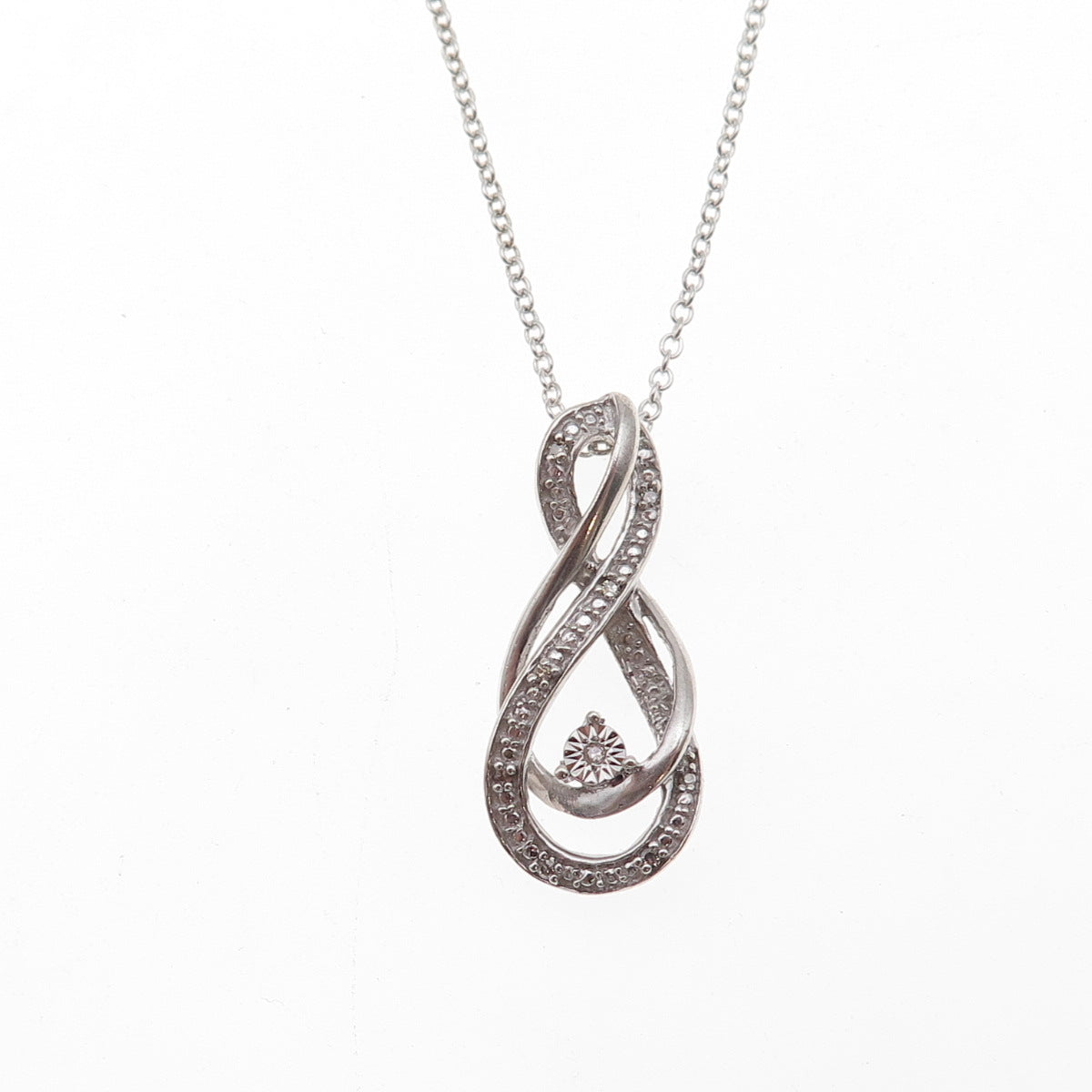 925 Sterling Silver Real Round-Cut Diamond Infinity Cable Chain Necklace 18"