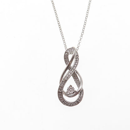 925 Sterling Silver Real Round-Cut Diamond Infinity Cable Chain Necklace 18"
