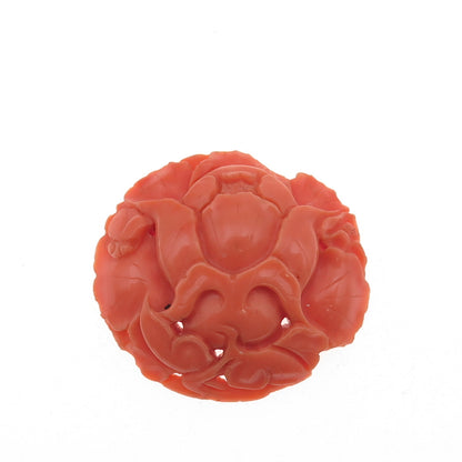 Antique Art Deco Real Peach Coral Carved Floral Cameo