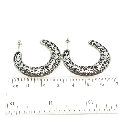 SILPADA 925 Sterling Silver Vintage Ornate Crescent Hoop Earrings