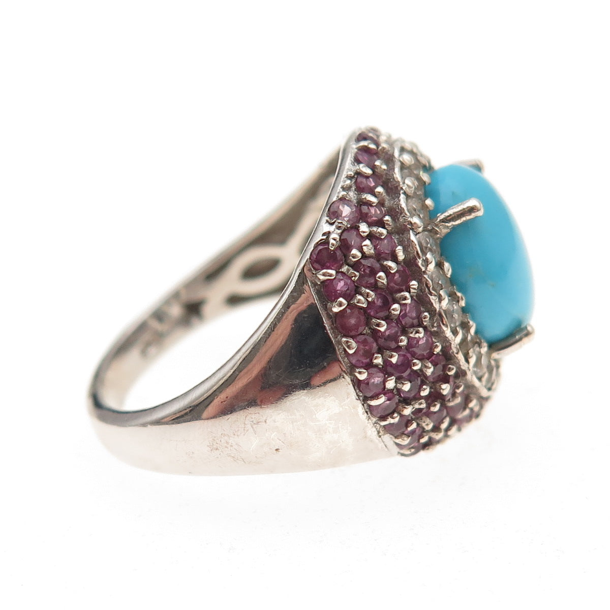 Chuck Clemency 925 Sterling Silver Real Turquoise Amethyst Topaz Ring Size 8.25