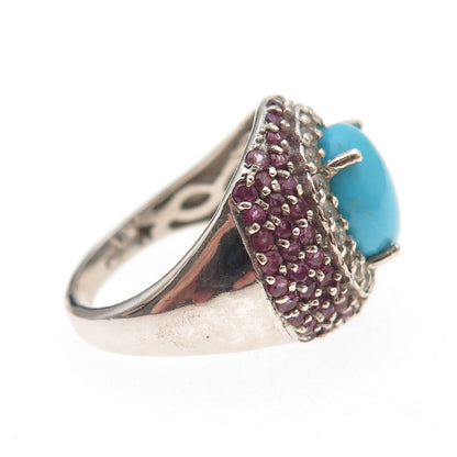 Chuck Clemency 925 Sterling Silver Real Turquoise Amethyst Topaz Ring Size 8.25