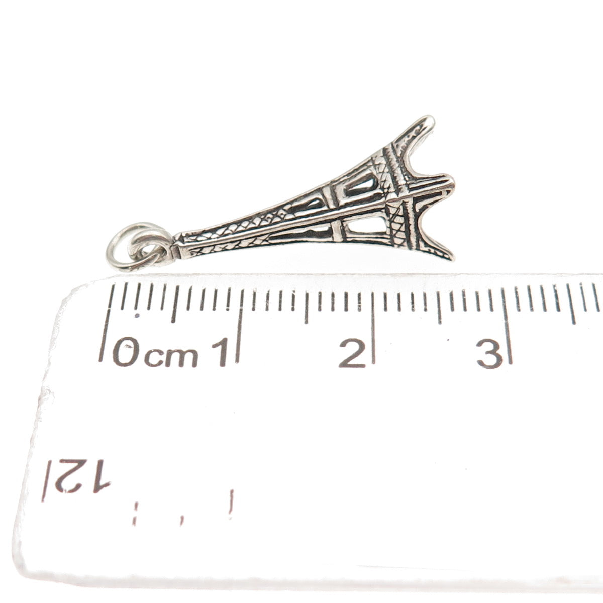 925 Sterling Silver Vintage Eiffel Tower Oxidized 3D Charm Pendant