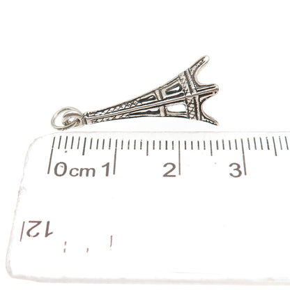 925 Sterling Silver Vintage Eiffel Tower Oxidized 3D Charm Pendant