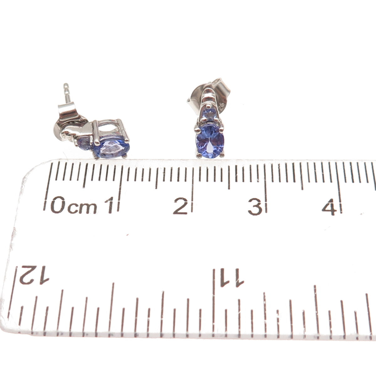 Chuck Clemency 925 Sterling Silver Real Oval & Round-Cut Tanzanite Stud Earrings
