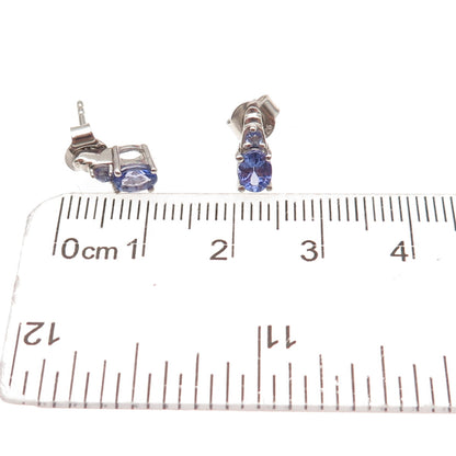 Chuck Clemency 925 Sterling Silver Real Oval & Round-Cut Tanzanite Stud Earrings