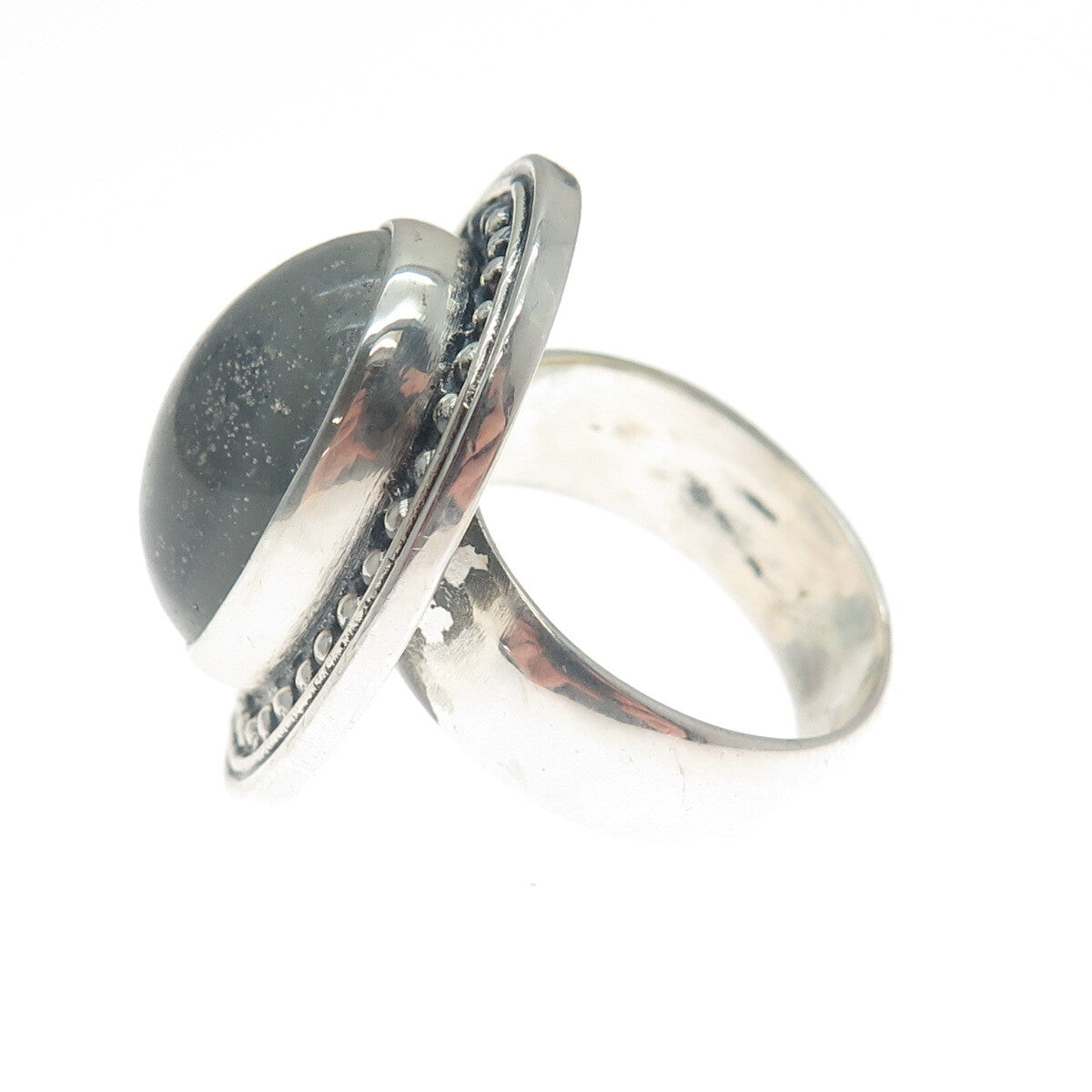 925 Sterling Silver Vintage Clear Glass Granulated Oxidized Ring Size 8.5