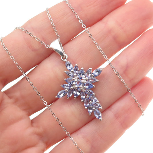 Chuck Clemency 925 Sterling Silver Real Tanzanite Cross Cable Chain Necklace 20"