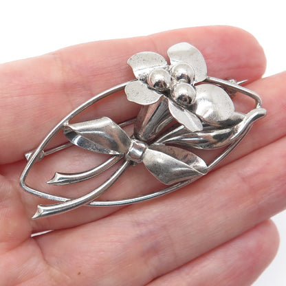 CARL ART 925 Sterling Silver Antique Art Deco Flower Oxidized Pin Brooch