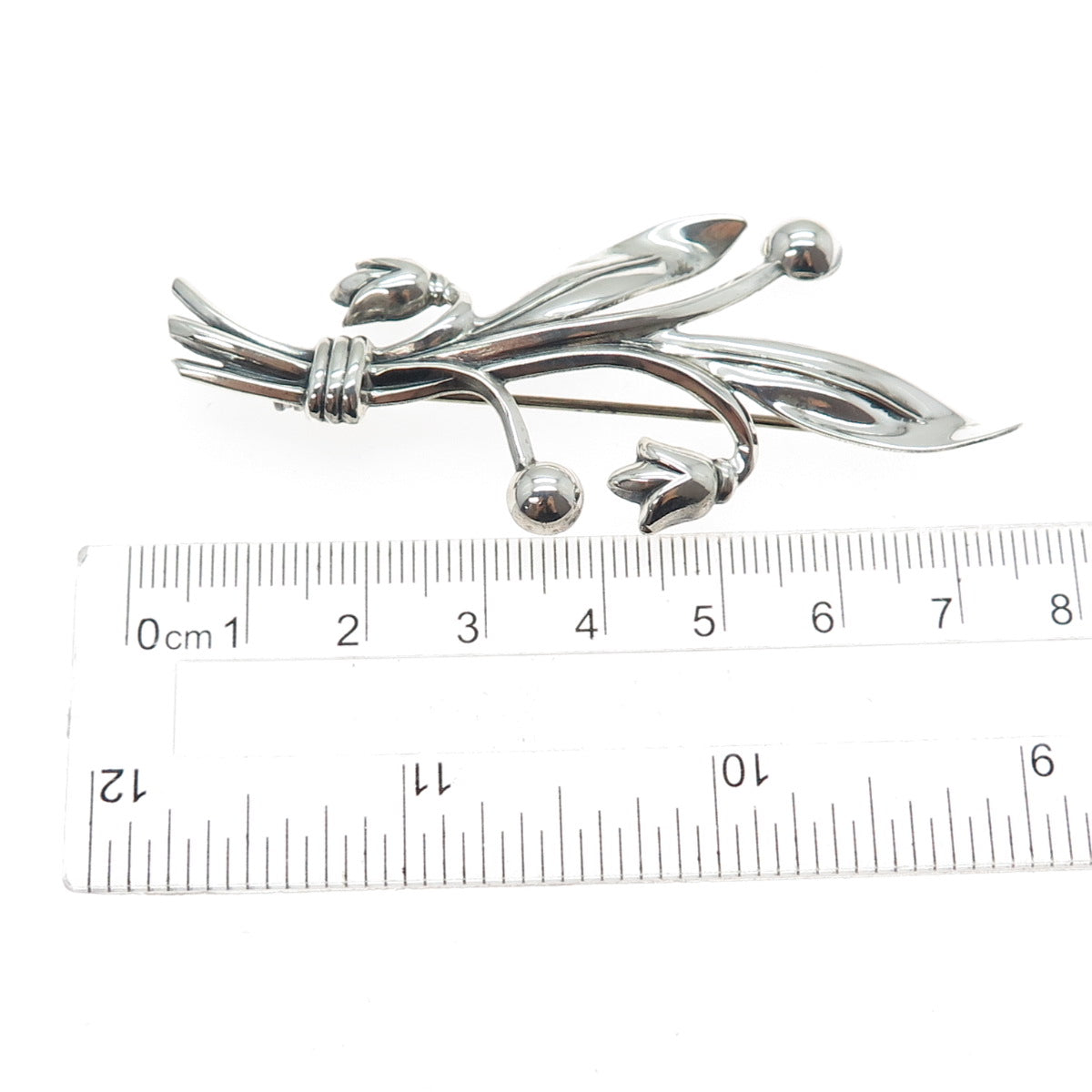 925 Sterling Silver Antique Art Deco Tulip Flower Oxidized Pin Brooch
