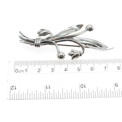 925 Sterling Silver Antique Art Deco Tulip Flower Oxidized Pin Brooch