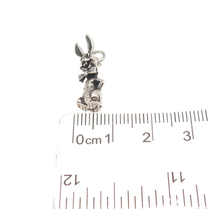 925 Sterling Silver Antique Art Deco Rabbit Movable Mini 3D Charm Pendant