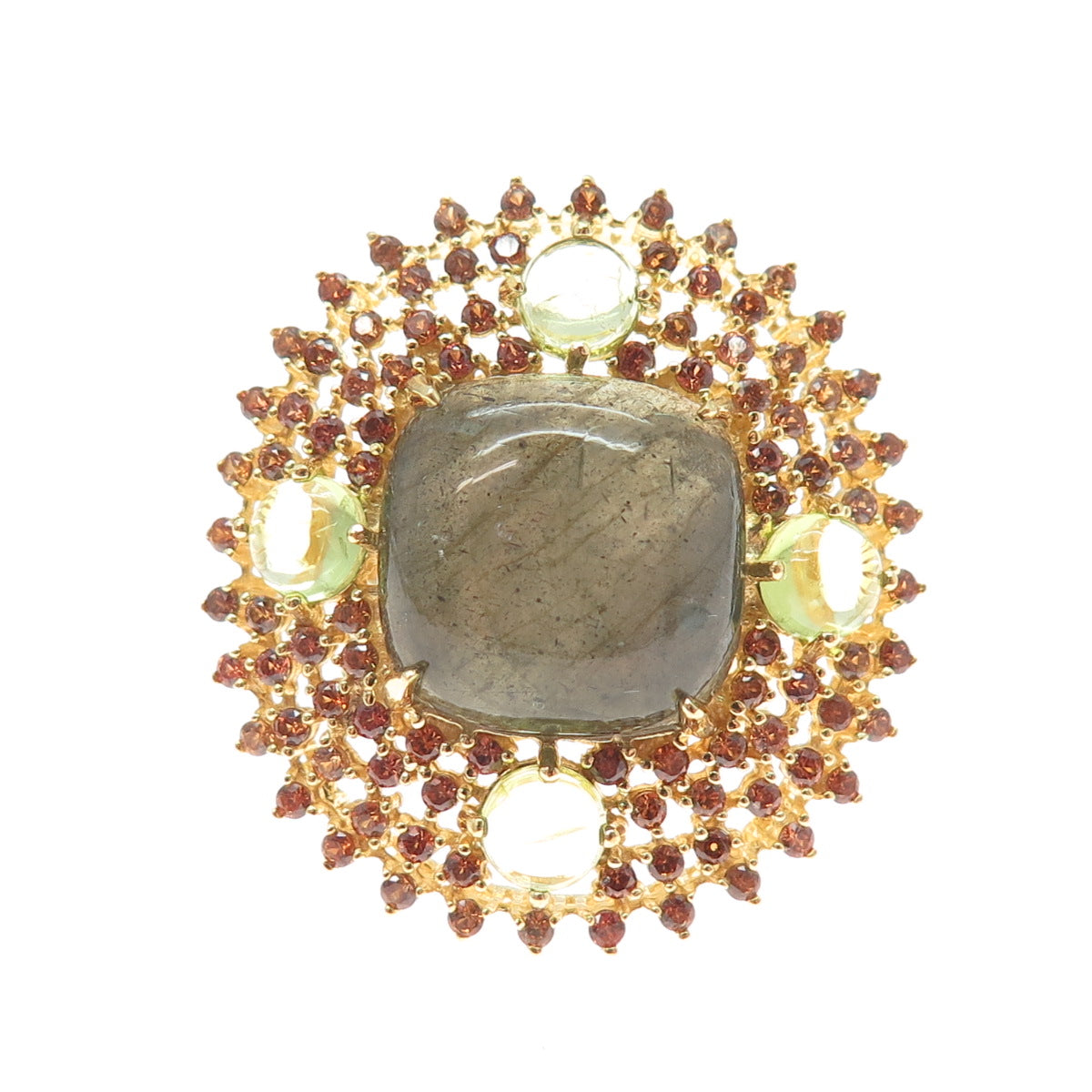 925 Sterling Gold Plated Real Labradorite Peridot Imperial Topaz Ring Size 6.25